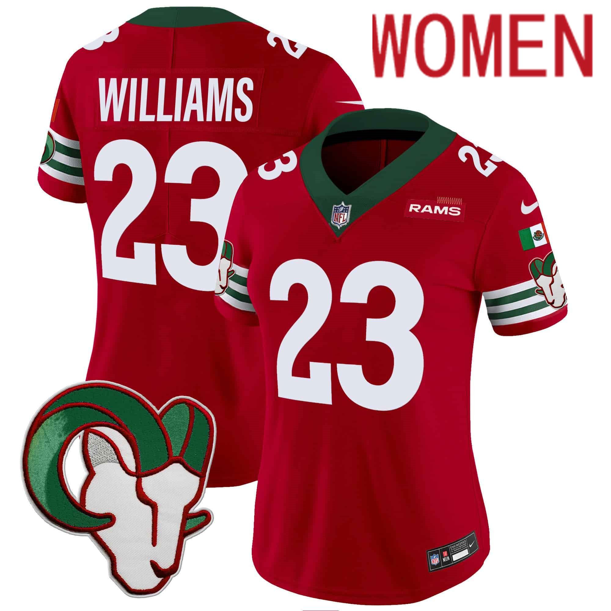 Women Los Angeles Rams #23 Williams Red 2024 Nike Mexico Vapor Limited NFL Jersey style 1